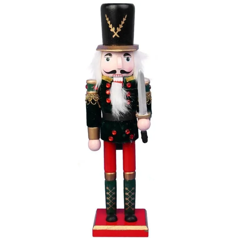Czarny Drewniany Dziadek Do Orzechów - Świąteczna Figurka Dekoracyjna, 30 cm