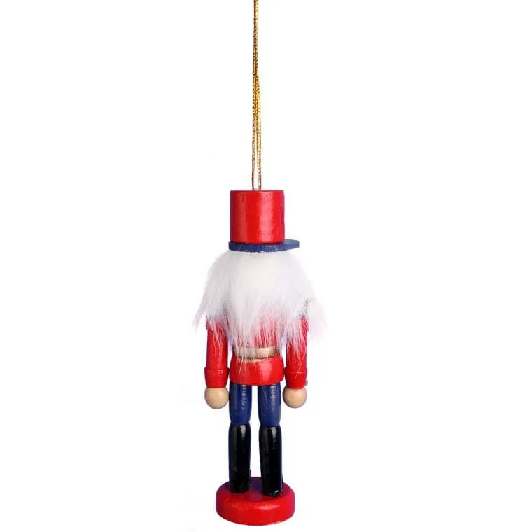 Drewniana Figurka Dziadka Do Orzechów, Zawieszka Świąteczna, Wysokość 12,5 cm, Czerwona, Nr 2