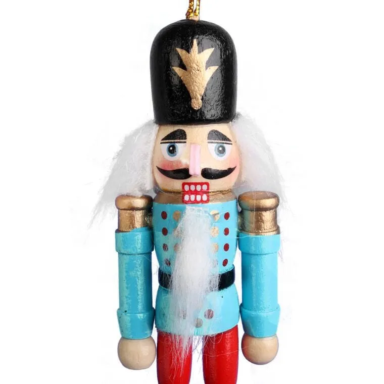 Drewniana Figurka Dziadek Do Orzechów 12,5 cm - Niebieska Świąteczna Zawieszka Ozdobna Nr 6