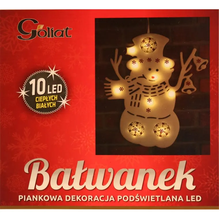 Dekoracja Świetlna - Bałwanek Z Pianki Z 10 LED, Kolor Biały, Zasilanie Bateryjne