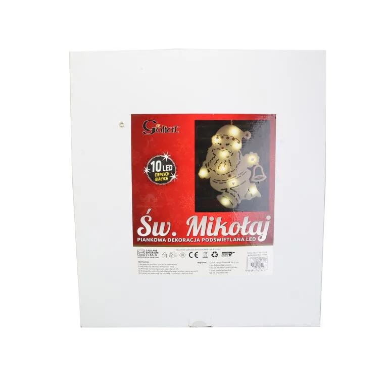 Podświetlana Figurka Mikołaja Z Pianki Z 10 LED, Biały, Z Zasilaniem Bateryjnym