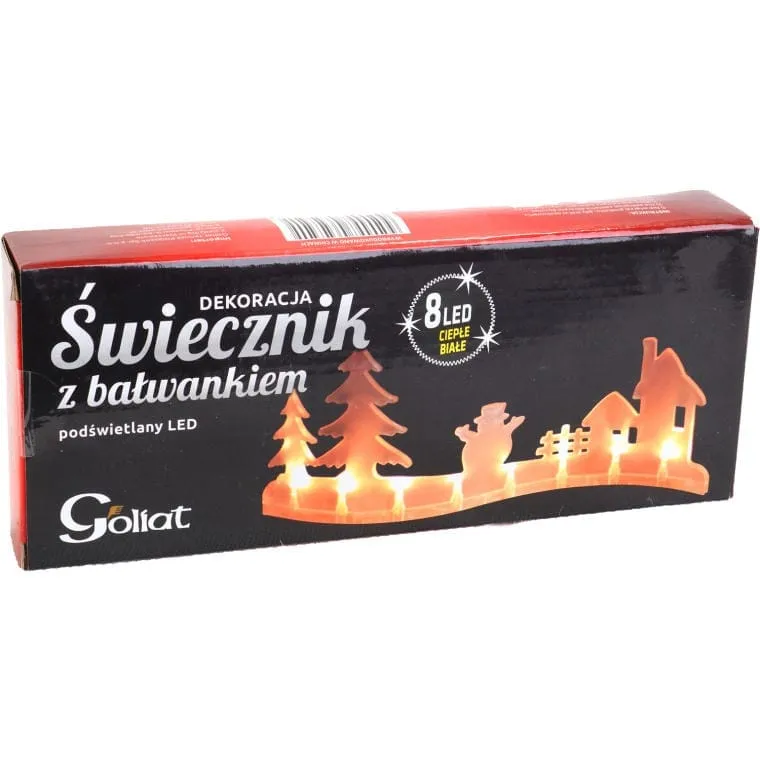 Dekoracja Świetlna 8 LED Świecznik Z Bałwanem Na Baterie
