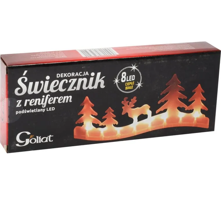 Dekoracja Świetlna 8 LED Świecznik Z Reniferem Na Baterie