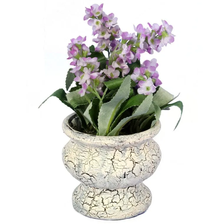 Kompozycja Sztucznych Kwiatów W Ceramicznym Doniczce 15cm - Fioletowa Lawenda