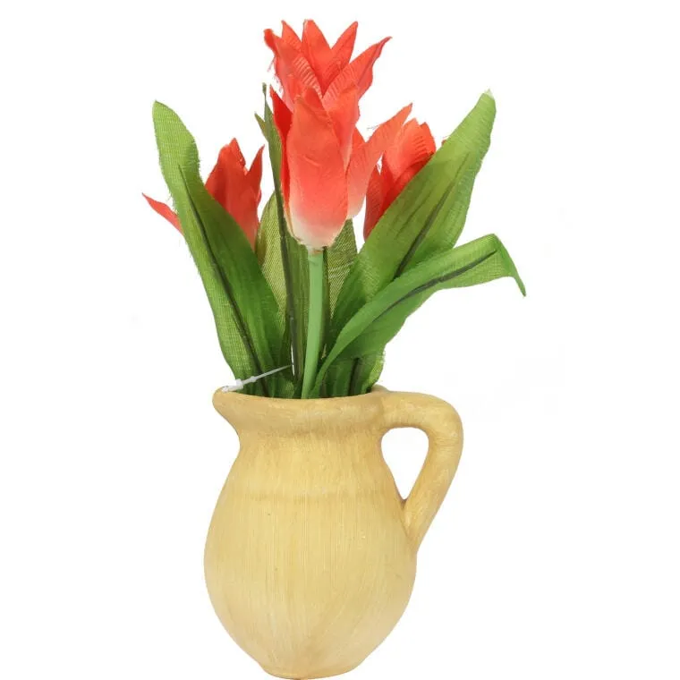 Sztuczne Tulipany W Doniczce 23cm - Dekoracja Wewnętrzna I Ogrodowa W Kolorze Czerwonym