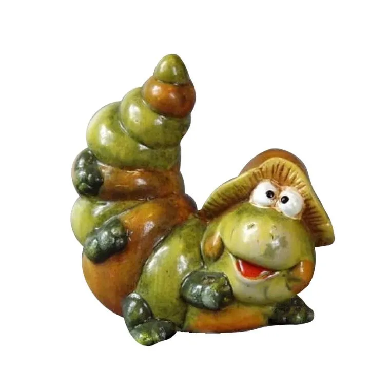 Zielona, Ceramiczna Figurka Gąsienicy W Kapeluszu