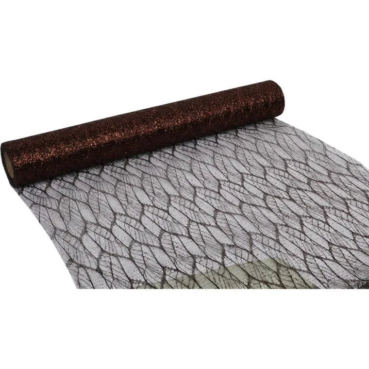 Organza Z Nadrukiem Brokatowym 0,50 x 10 m - Brązowa