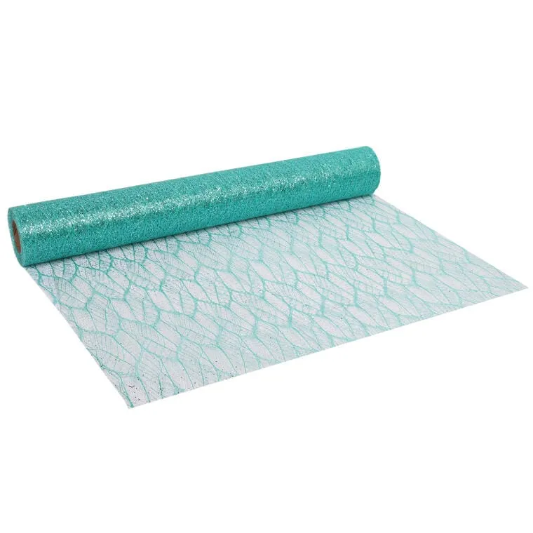Organza Z Nadrukiem Brokatowym 0,50 x 10 m - Turkusowa