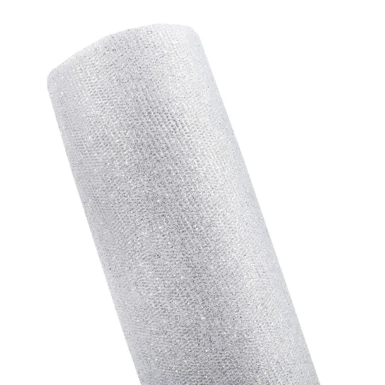 Świecąca Organza Tiulowa Z Siateczki - Srebrna