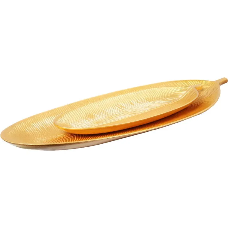 Zestaw 2 Złotych Tacek W Kształcie Liści Bananowca