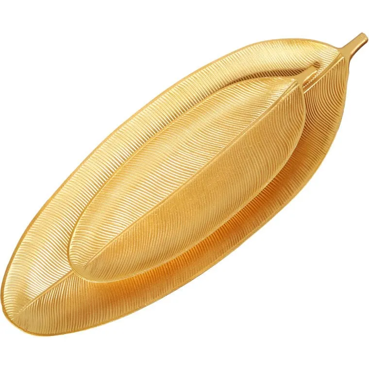 Zestaw 2 Złotych Tacek W Kształcie Liści Bananowca
