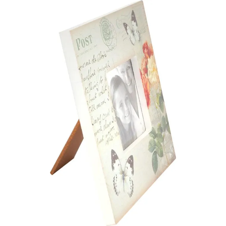 Ramka Na Zdjęcie Stojąca Z Kwiatami I Motylkami 14,5 x 14,5 cm - Kremowa
