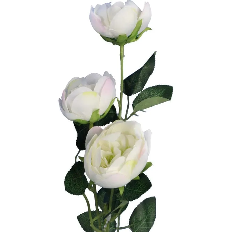 Gałązka Dekoracyjna Z 3 Mini Piwoniami Sztucznymi, Kolor Biały, 65 cm