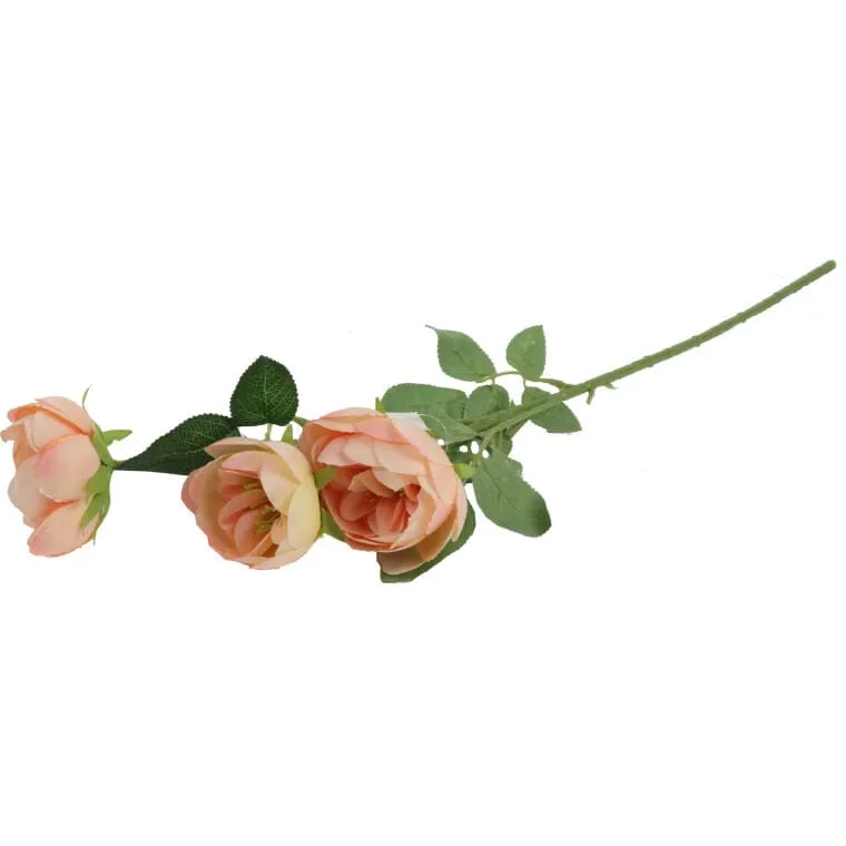 Sztuczna Gałązka Z 3 Mini Piwoniami W Kolorze Łososiowym - Dekoracja Wnętrz 65 cm