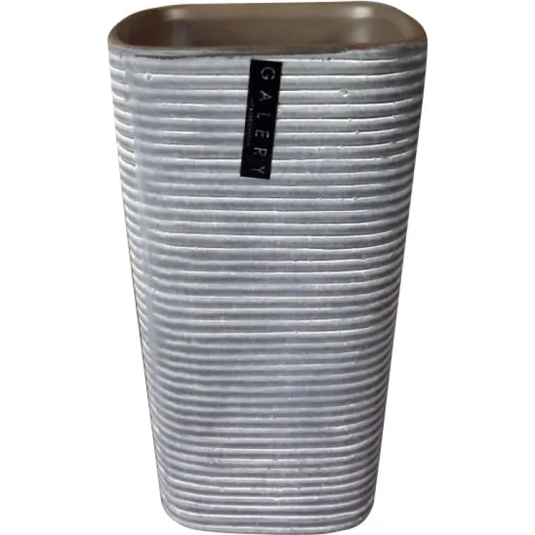 Wazon Ceramiczny Kwadratowy W Prążki 11x11x20 cm - Grafitowo-Brązowy