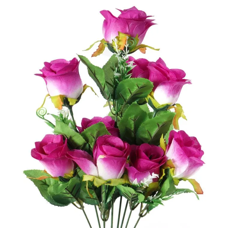 Elegancki Bukiet Sztucznych Róż Fioletowych - 9 Sztuk, 48cm