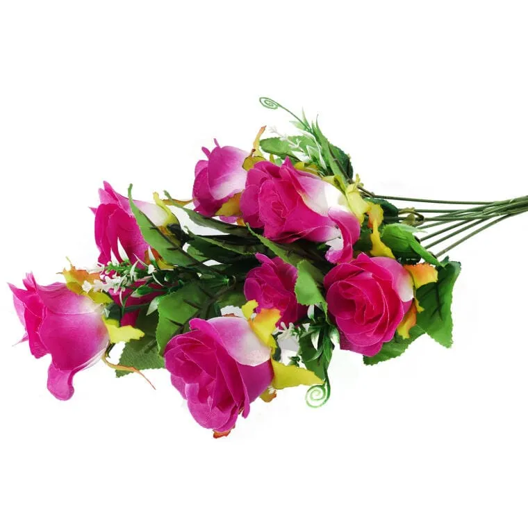 Elegancki Bukiet Sztucznych Róż Fioletowych - 9 Sztuk, 48cm
