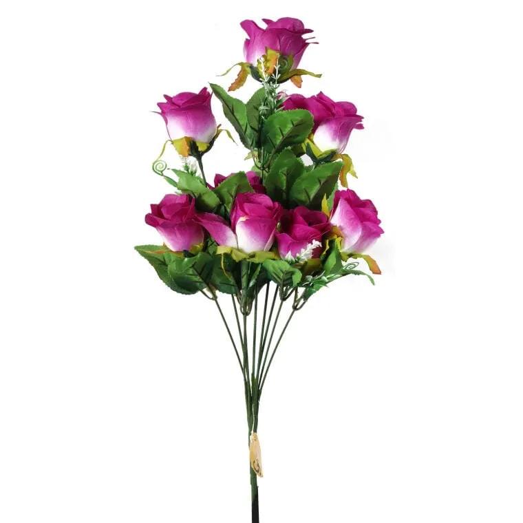 Elegancki Bukiet Sztucznych Róż Fioletowych - 9 Sztuk, 48cm