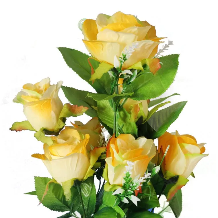 Bukiet Sztucznych Żółtych Róż - 9 Sztuk Z Dodatkami, Wysokość 48 cm