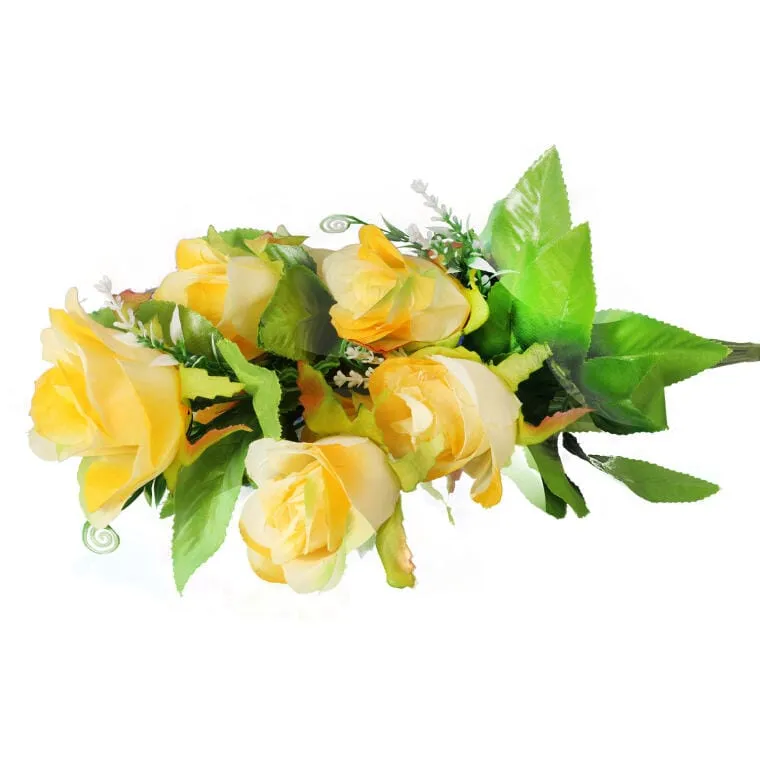 Bukiet Sztucznych Żółtych Róż - 9 Sztuk Z Dodatkami, Wysokość 48 cm