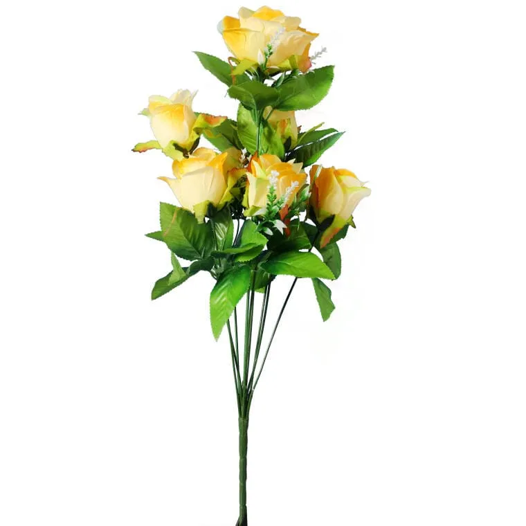 Bukiet Sztucznych Żółtych Róż - 9 Sztuk Z Dodatkami, Wysokość 48 cm