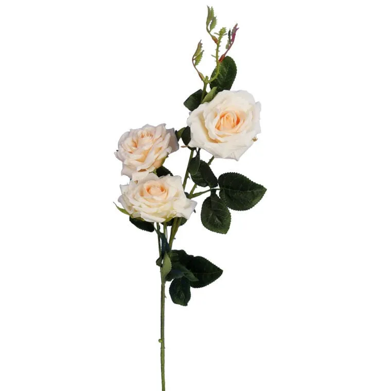 Sztuczne Róże Na Gałązce Kremowe - 3 Sztuki, Wysokości 82 cm