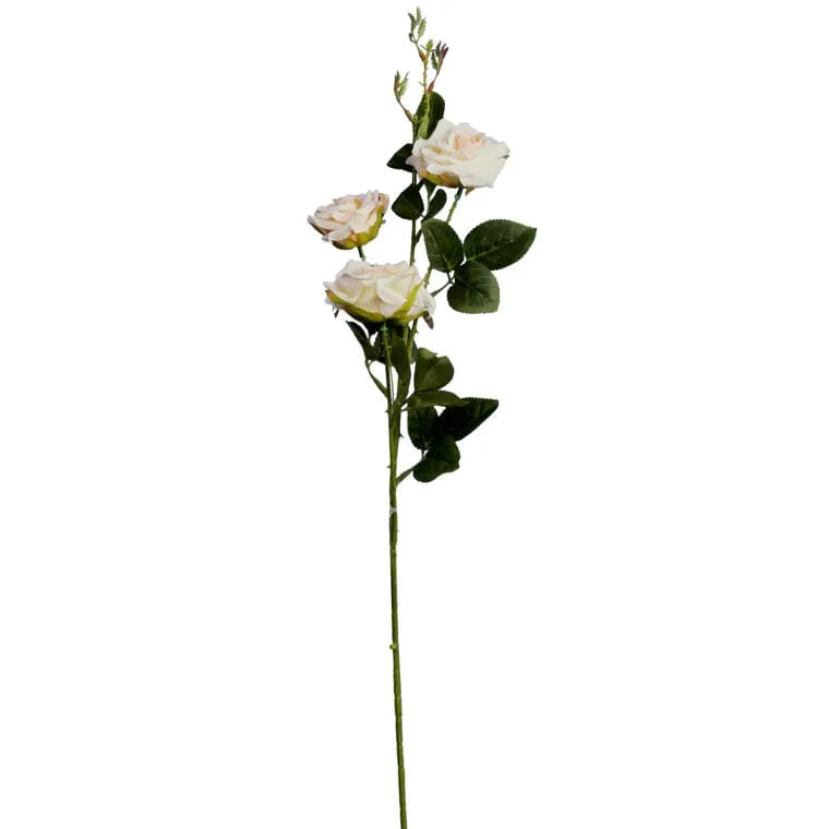 Sztuczne Róże Na Gałązce Kremowe - 3 Sztuki, Wysokości 82 cm