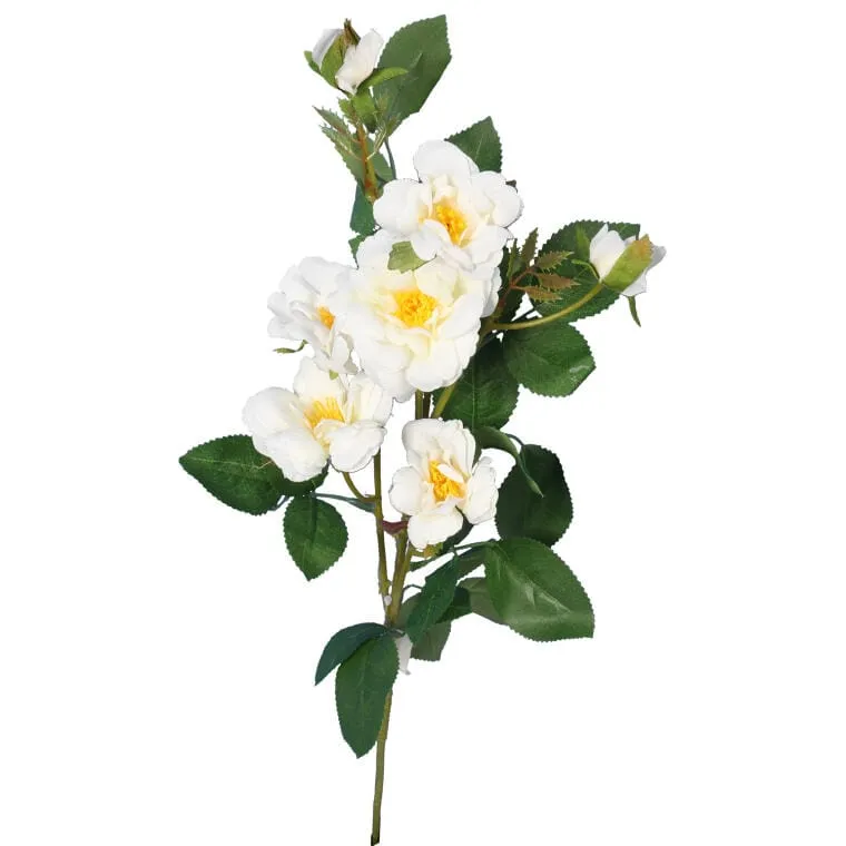 Dekoracyjna Gałązka Z 5 Białymi Różami I Pąkami - Wygląd Naturalny, Wysokość 72 cm