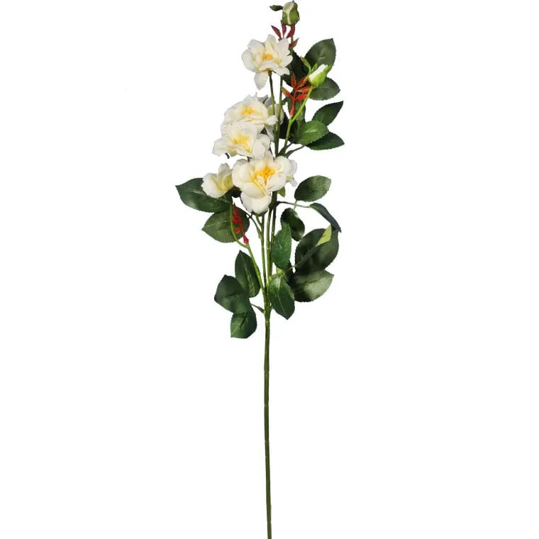 Sztuczna Gałązka Z 5 Kremowymi Różami I Pąkami - Dekoracja Premium 72cm
