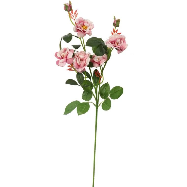 Sztuczna Gałązka Róż W Kolorze Pudrowego Różu - 5 Kwiatów I 2 Pąki, 72 cm