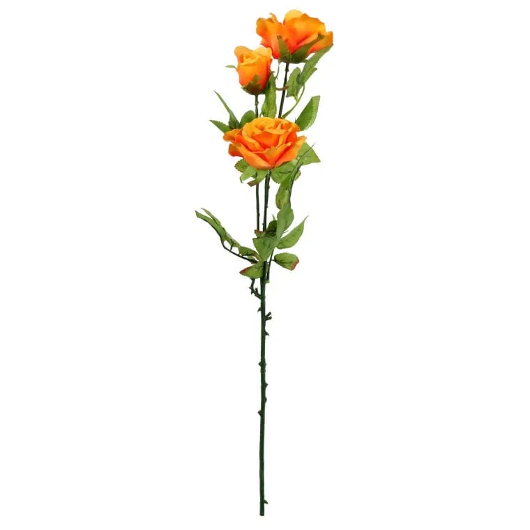 Gałązka Z Trzema Sztucznymi Różami - Pomarańczowe, Realistyczne Dekoracje, 68 cm