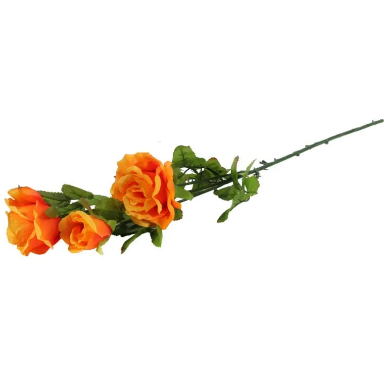 Gałązka Z Trzema Sztucznymi Różami - Pomarańczowe, Realistyczne Dekoracje, 68 cm