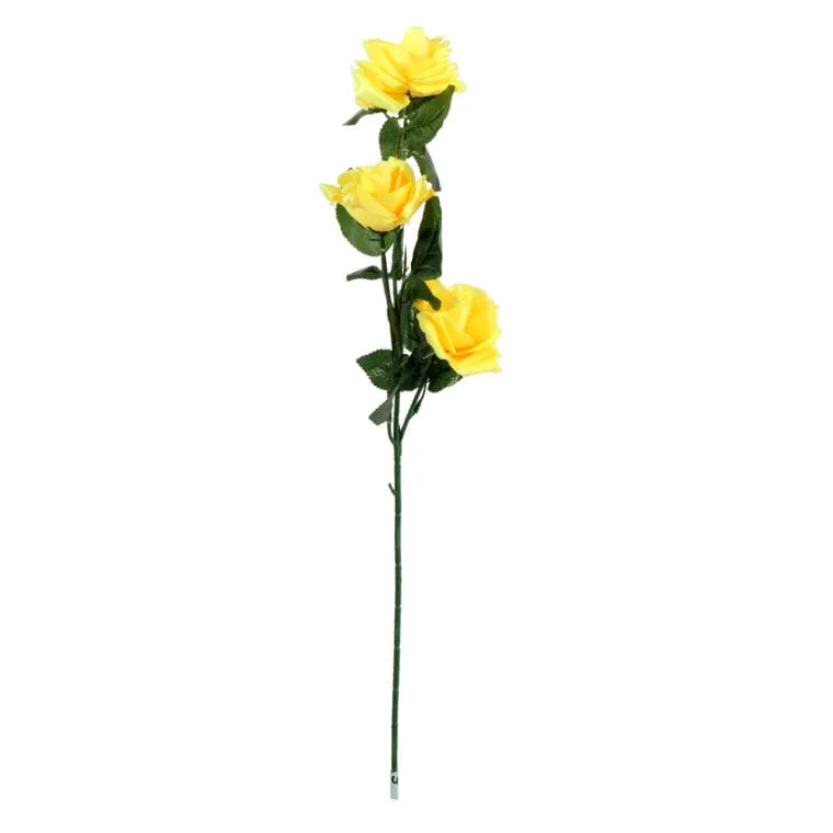 Sztuczna Gałązka Z Trzema Żółtymi Różami - Dekoracja Wnętrz, Wysokość 68 cm