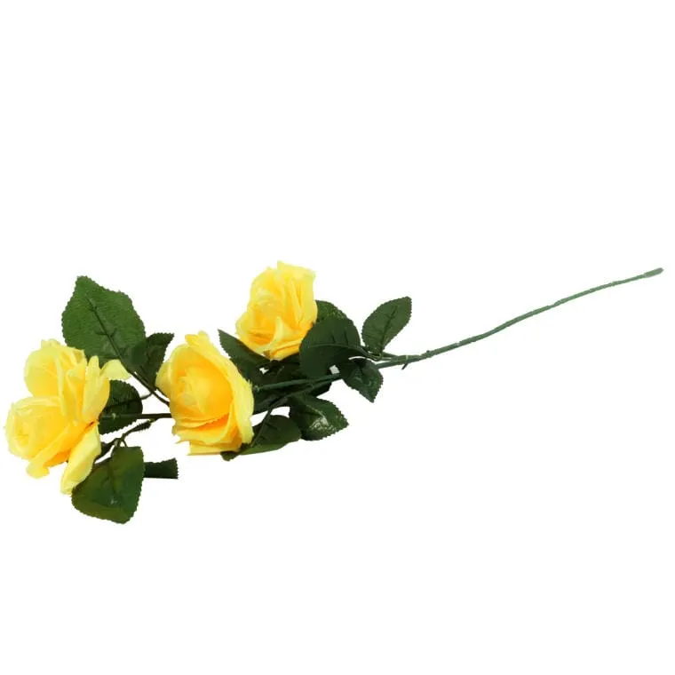Sztuczna Gałązka Z Trzema Żółtymi Różami - Dekoracja Wnętrz, Wysokość 68 cm