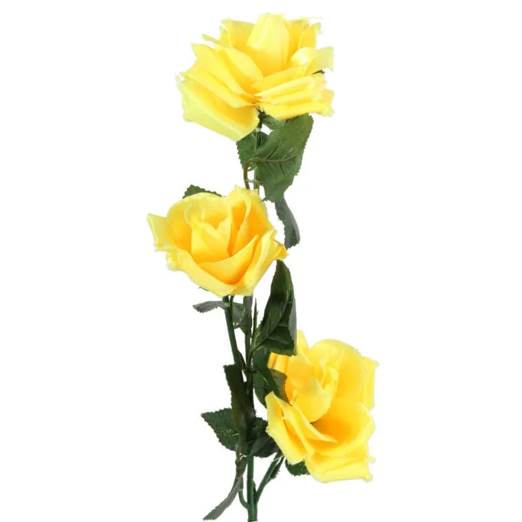 Sztuczna Gałązka Z Trzema Żółtymi Różami - Dekoracja Wnętrz, Wysokość 68 cm