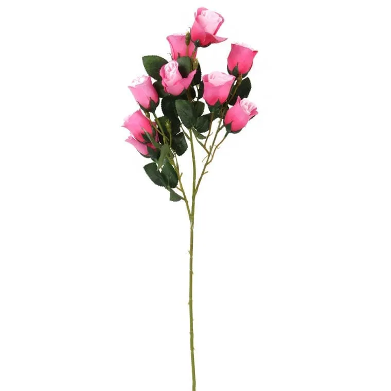 Gałązka Z 9 Sztucznymi Różami W Pąkach - Kolor Różowy, Długość 68 cm