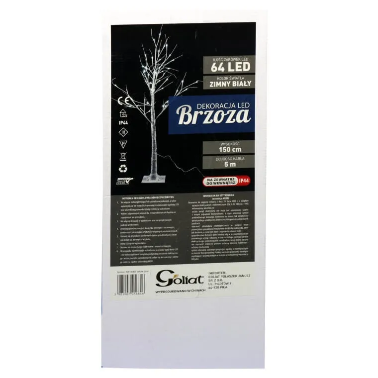 Świąteczne Drzewko Dekoracyjne Z Oświetleniem LED 64 Lampki, Wysokość 150 cm, Kolor Biały, Zasilanie Sieciowe, Do Użytku Zewnętrznego IP44