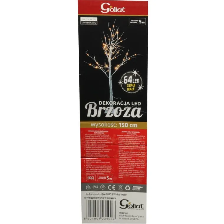 Drzewko Dekoracyjne Z Białymi Liśćmi I LED, 150cm, Zewnętrzne IP44