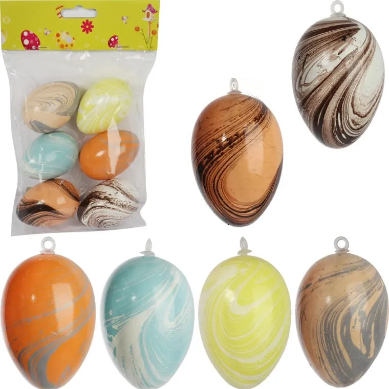 Zestaw 6 Kolorowych Plastikowych Jajek Na Zawieszkę - Wielkanocne Ozdoby 6 cm
