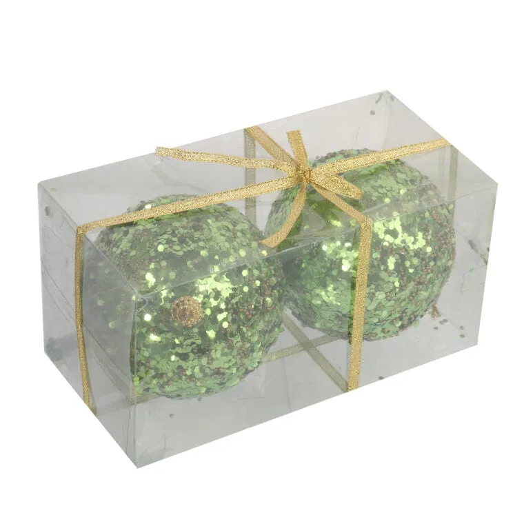 Eleganckie Bombki Styropianowe Z Zielonym Brokatem 10 cm - Komplet 2 Sztuk
