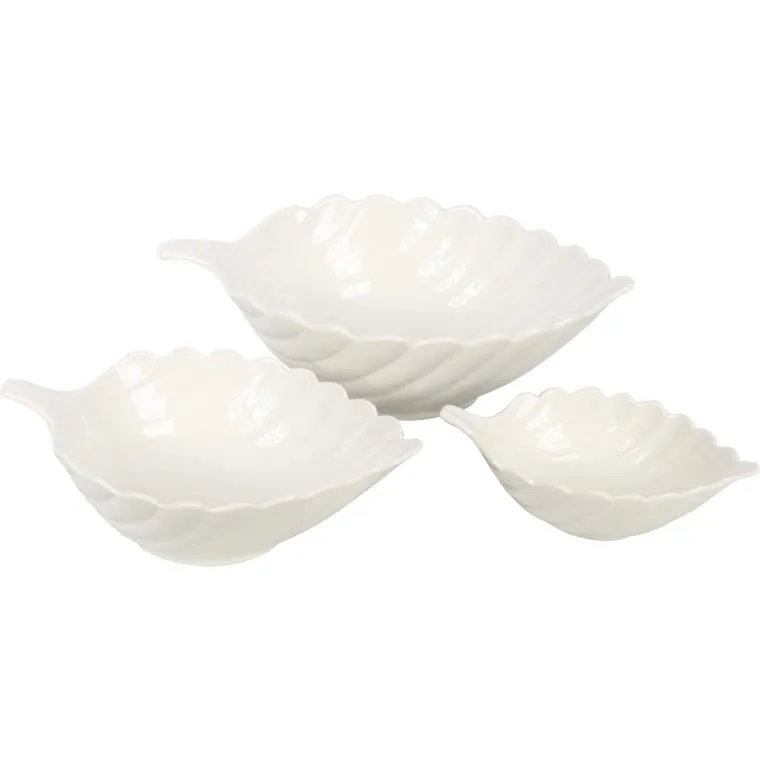 Komplet 3 Białych Misek Ceramicznych W Kształcie Liścia II