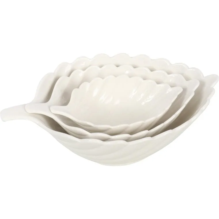 Komplet 3 Białych Misek Ceramicznych W Kształcie Liścia II