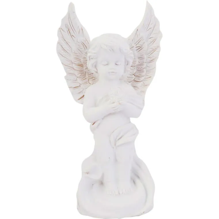 Stojący Aniołek Z LED 17 cm - Biała Dekoracja Cmentarna Z Bezpiecznym Oświetleniem