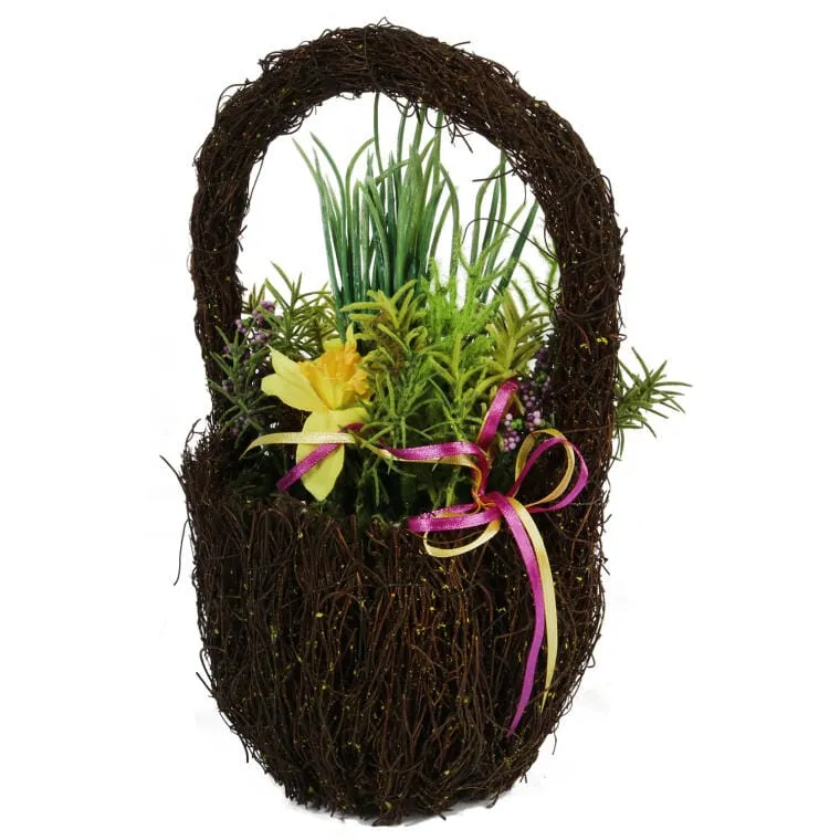 Kolorowy Komplet Sztucznych Kwiatów W Koszyku 25cm - Prezent Na Święta Wielkanocne
