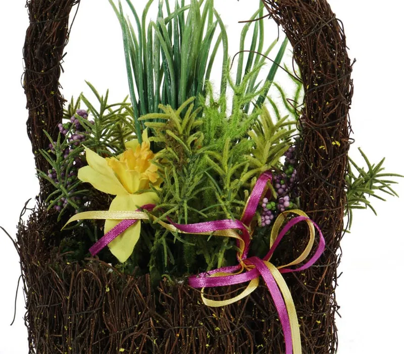 Kolorowy Komplet Sztucznych Kwiatów W Koszyku 25cm - Prezent Na Święta Wielkanocne