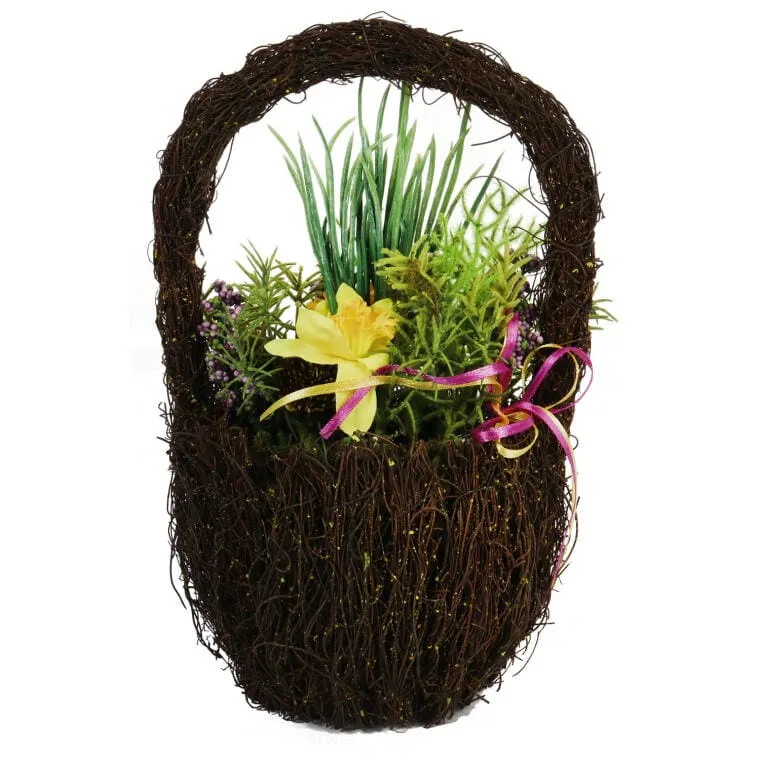 Kolorowy Komplet Sztucznych Kwiatów W Koszyku 25cm - Prezent Na Święta Wielkanocne