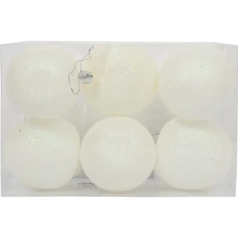 Zestaw 6 Bombek Bożonarodzeniowych Jabłka Z Brokatem, Plastikowych, 6 cm - Białe