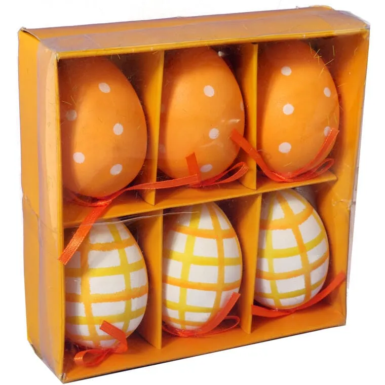 Zestaw Świątecznych Zawieszek - Pomarańczowe Jajka Wielkanocne, 6 Sztuk, 7cm