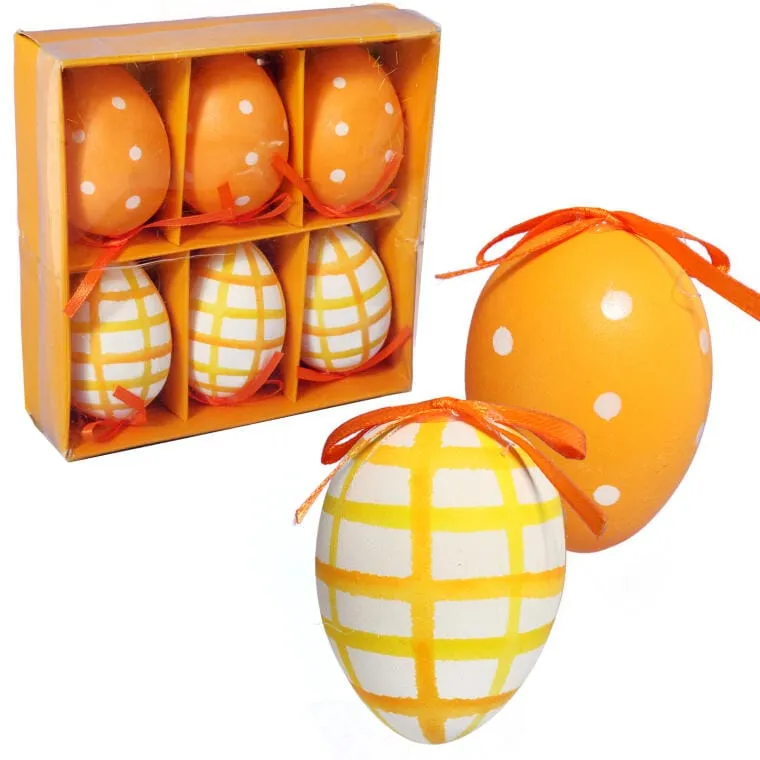 Zestaw Świątecznych Zawieszek - Pomarańczowe Jajka Wielkanocne, 6 Sztuk, 7cm