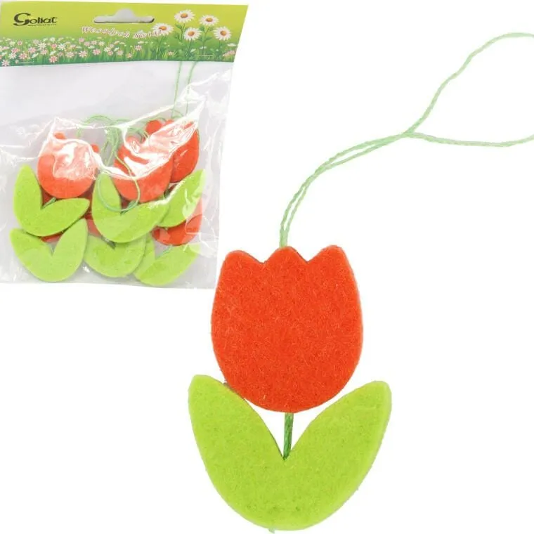 Tulipany Zawieszki Filcowe Zestaw 6 szt 6 cm
